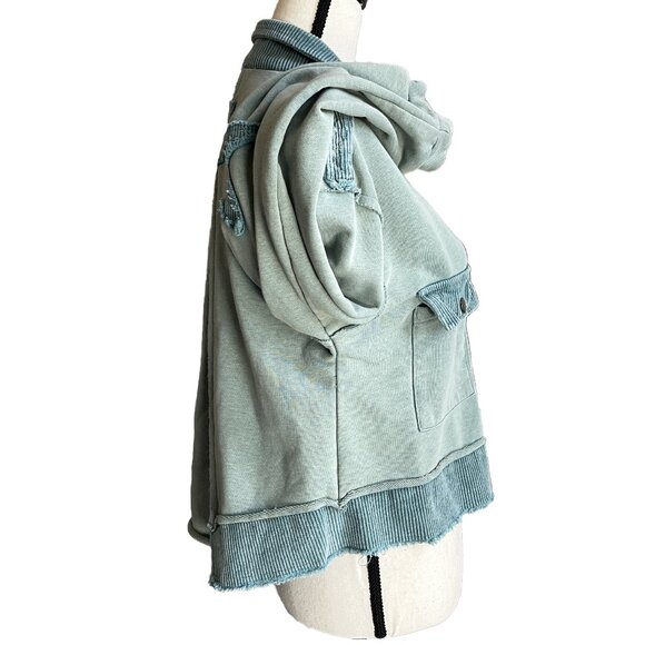 POL Teal French Terry Knit Boho Jacket Corduroy SMALL - Picture 11 of 12